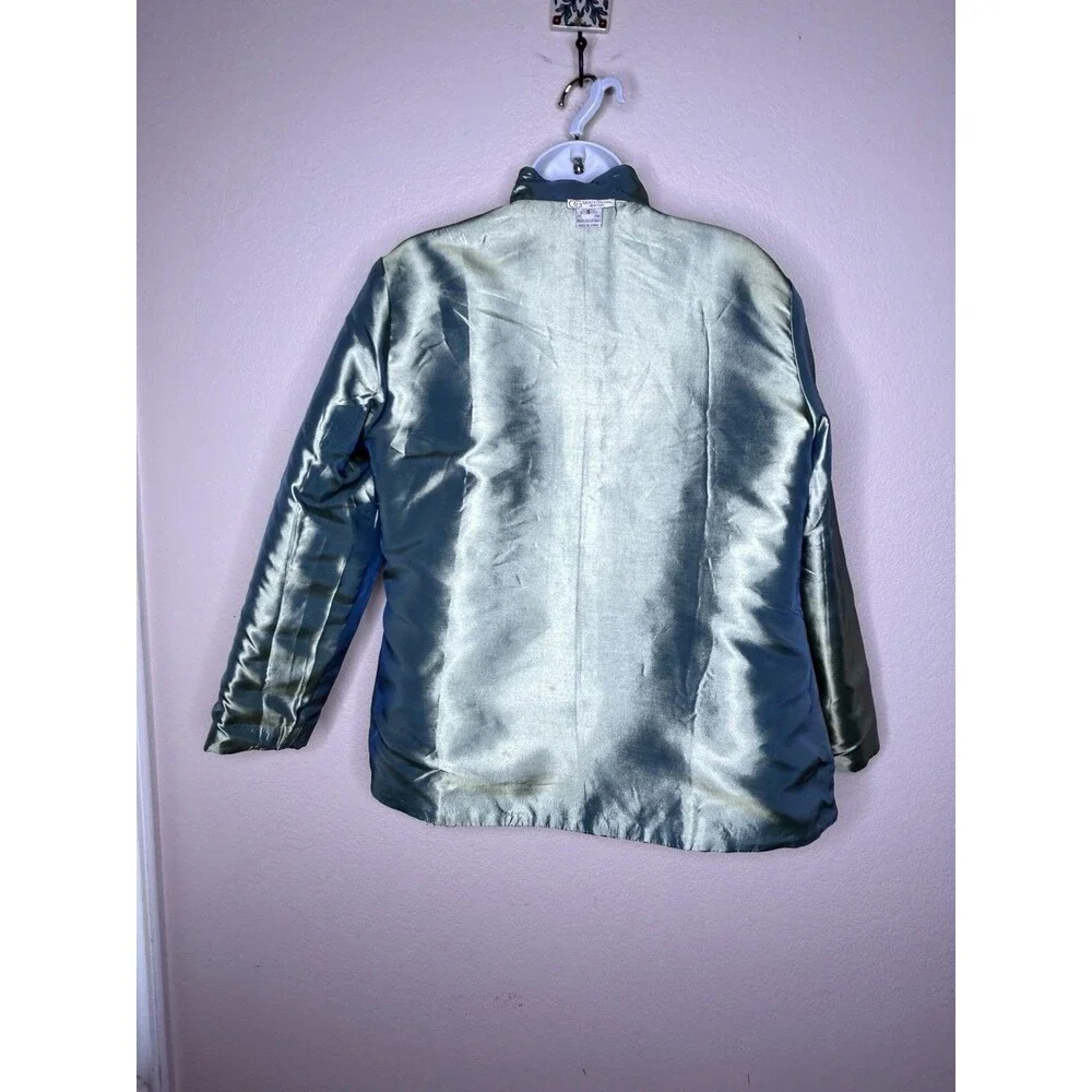 Grace Chuang New York Feather Print Open Jacket Sz S Multicolor Reversible Green - Picture 14 of 16